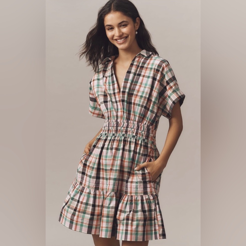 Anthropologie The Somerset Plaid Mini Dress Size XS NWT